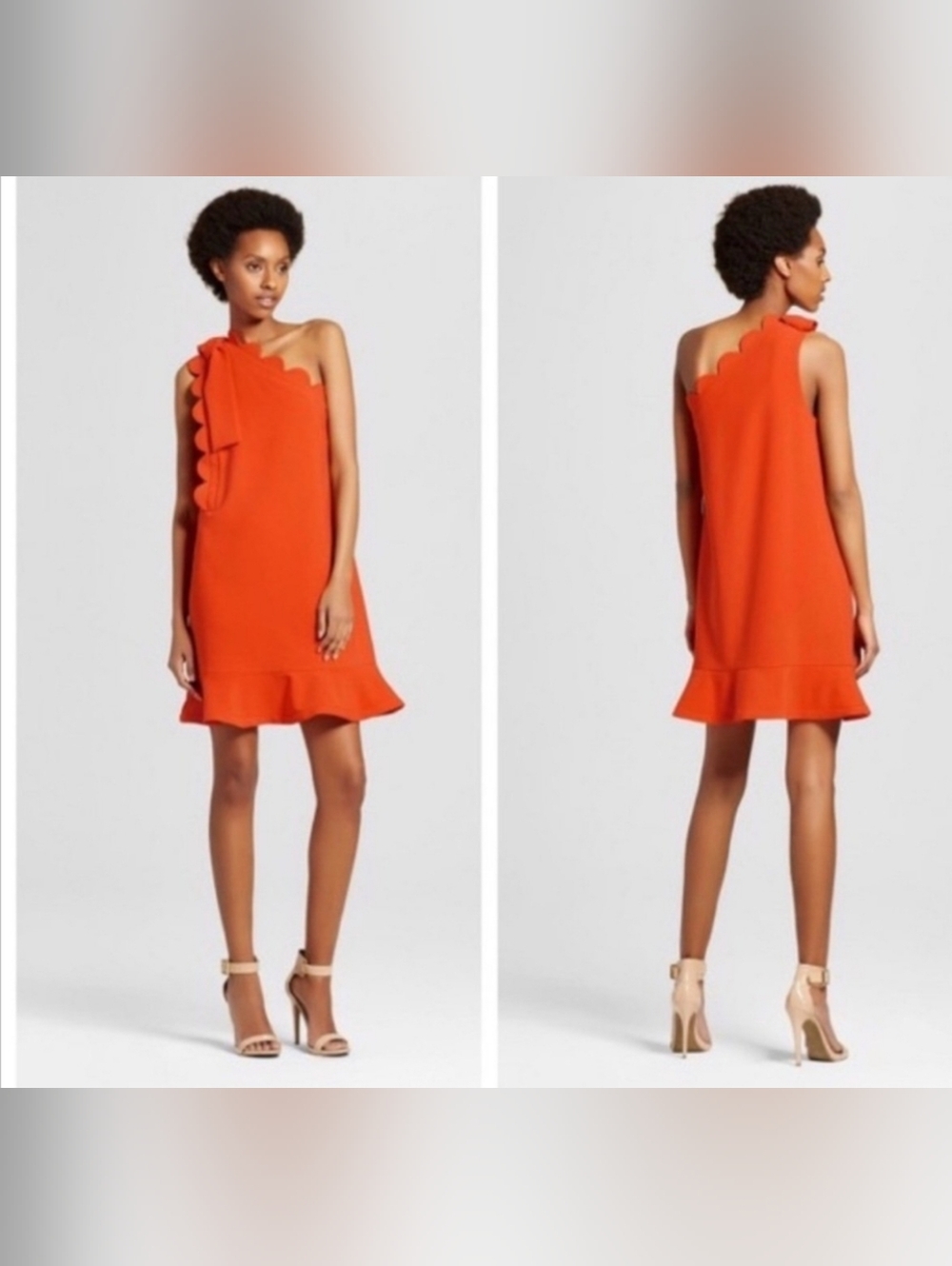 VICTORIA BECKHAM for Target Orange One Shoulder Scallop Dress Size XS NWT - Picture 2 of 12